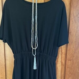 Elegant Gray Beaded Necklace with Tassel